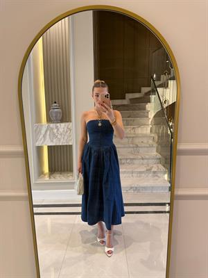 Straplez Denim Elbise 
