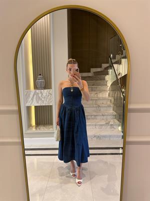 Straplez Denim Elbise 