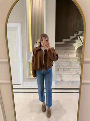 Taba  Nubuk Fermuarlı Bomber Ceket