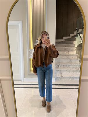 Taba  Nubuk Fermuarlı Bomber Ceket