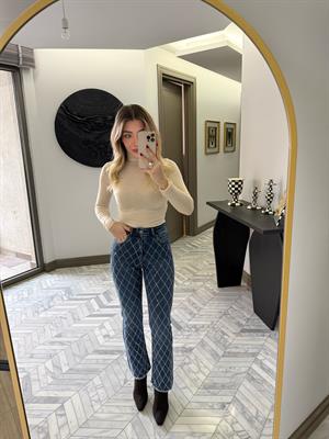 Taş Balıkçı Yaka Kaşmir Bluz-32277