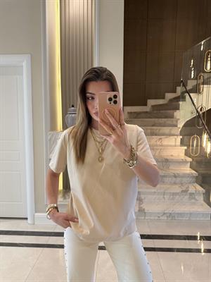 Taş Dekoratif Dikişli Bisiklet Yaka Tişört -30312