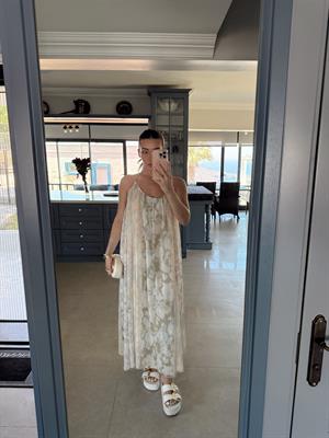 Taş Fresh Desen Askılı Dökümlü Elbise-3321 