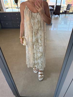 Taş Fresh Desen Askılı Dökümlü Elbise-3321 