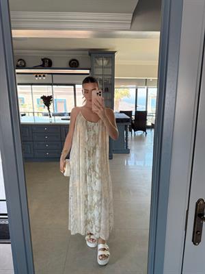 Taş Fresh Desen Askılı Dökümlü Elbise-3321 