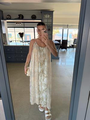 Taş Fresh Desen Askılı Dökümlü Elbise-3321 