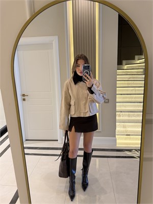 Taş Kadife Yaka Gabardin Ceket - 1252