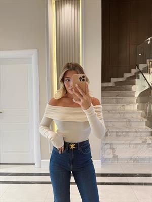 Taş  Omuzları Açık Uzun Kollu Top-32128