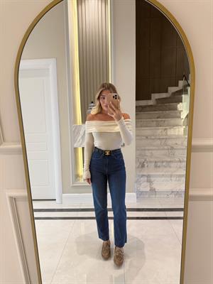 Taş  Omuzları Açık Uzun Kollu Top-32128