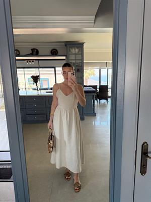 Taş Rengi  Arkadan Bağlamalı Elbise CR