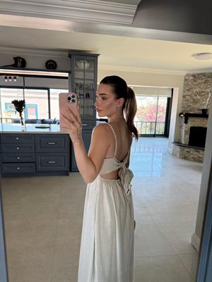 Taş Rengi  Arkadan Bağlamalı Elbise CR