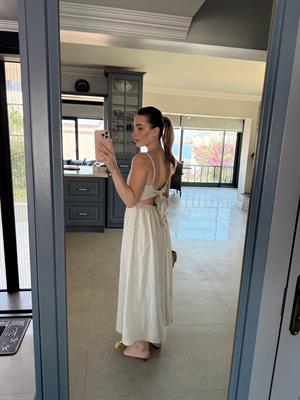 Taş Rengi  Arkadan Bağlamalı Elbise CR