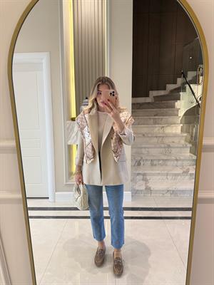 Taş Rengi  Çizgili Astarlı Blazer Ceket