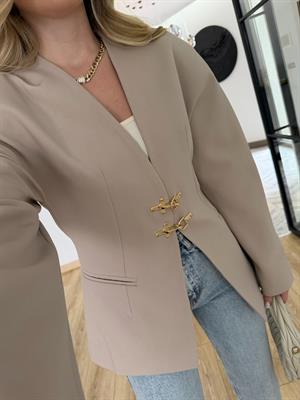 Taş Rengi Yakasız Blazer Ceket-9726