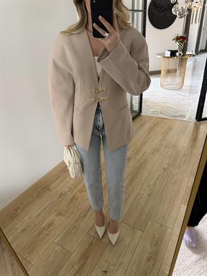 Taş Rengi Yakasız Blazer Ceket-9726