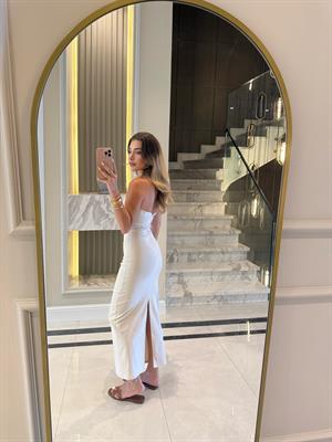 Taş Renk Straplez Midi Boy Elbise-91368