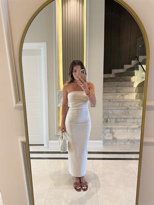 Taş Renk Straplez Midi Boy Elbise-91368