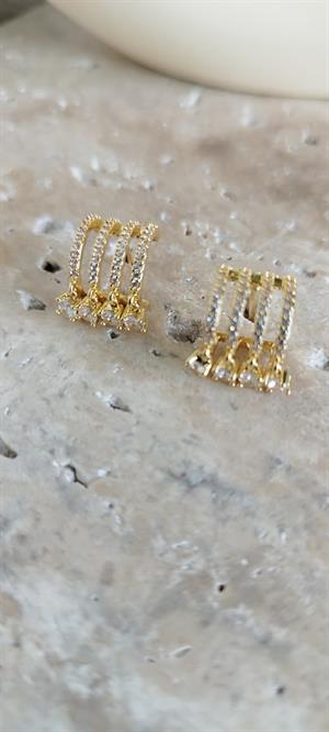 Taşlı Gold Elovora Küpe