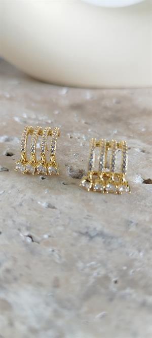 Taşlı Gold Elovora Küpe