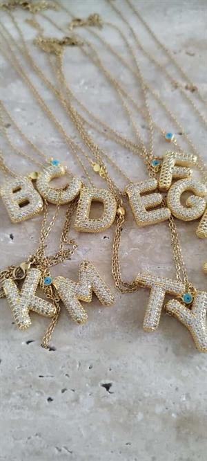 Taşlı Gold Harf Kolye