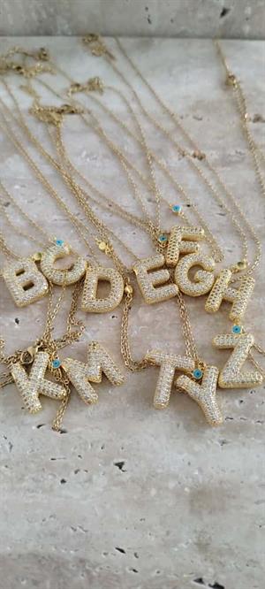 Taşlı Gold Harf Kolye