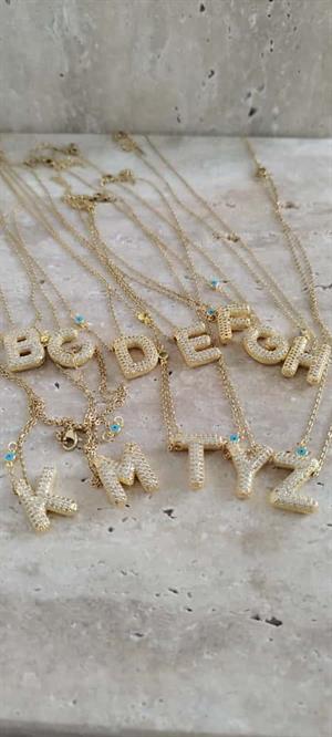 Taşlı Gold Harf Kolye