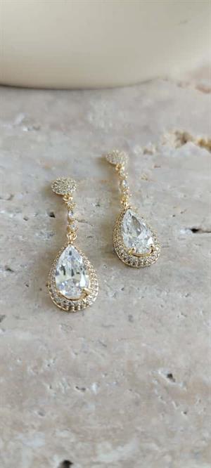 Taşlı Su Damlası Küpe 