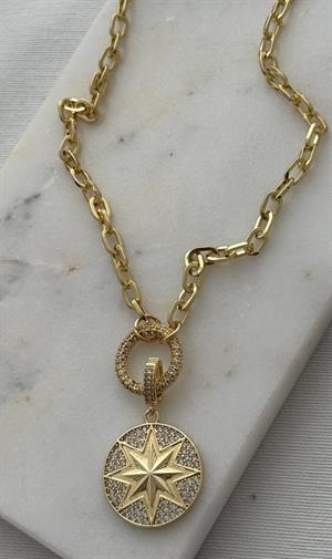 Taşlı Yıldız Madalyon Kolye