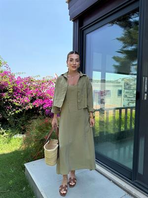 Tensel İkili Gömlekli Elbise- Haki 