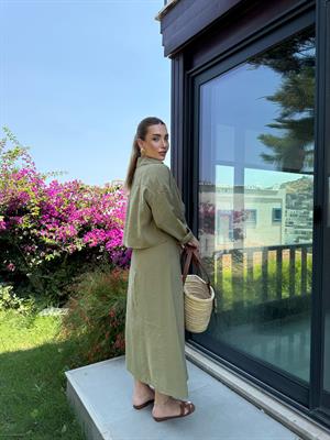 Tensel İkili Gömlekli Elbise- Haki 