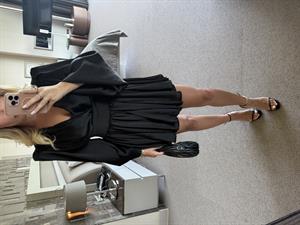 Tilburg Siyah Saten Dokulu Elbise 