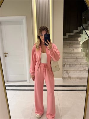 Toz Pembe Dik Yaka Fermuarlı İkili Takım - 2091