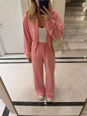 Toz Pembe Dik Yaka Fermuarlı İkili Takım - 2091