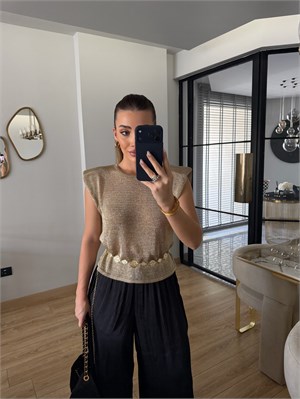 Vatkalı Simli Triko Bluz - 2816