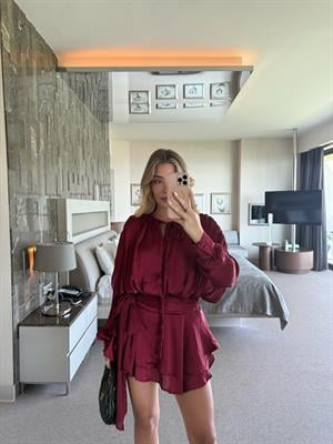 Vestie Bordo İçi Şortlu Tasarım Elbise