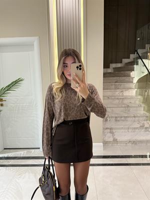 Vizon Bisiklet Yaka Leopar Baskılı Triko -10666