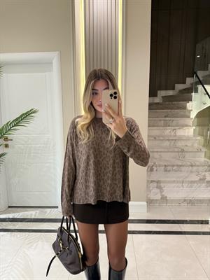 Vizon Bisiklet Yaka Leopar Baskılı Triko -10666