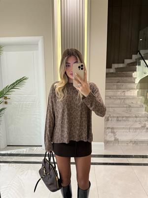 Vizon Bisiklet Yaka Leopar Baskılı Triko -10666