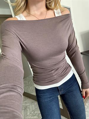 Vizon -Krem Omuzları Açık İç Dış Takım-1004