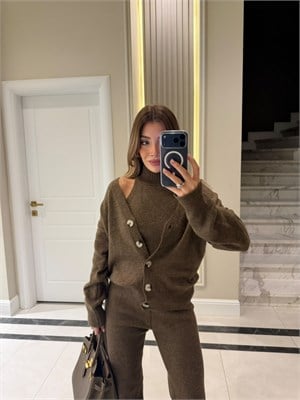 Vizon Melanj Hırkalı Üçlü Triko Takım