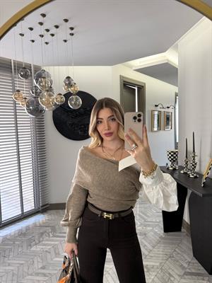 Vizon Yaka Detaylı Triko Kazak-4256