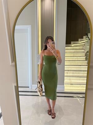Yağ Yeşil  Askılı Midi Elbise -91495