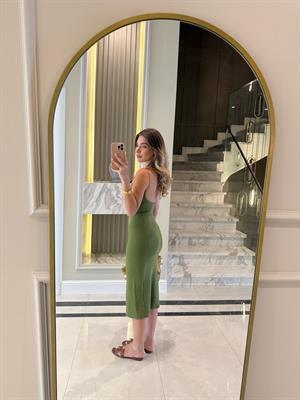 Yağ Yeşil  Askılı Midi Elbise -91495