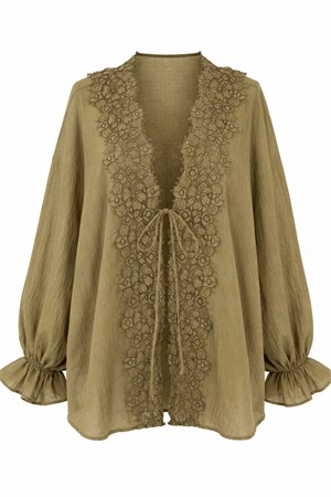 Olive Dantelli Gömlek - 5108