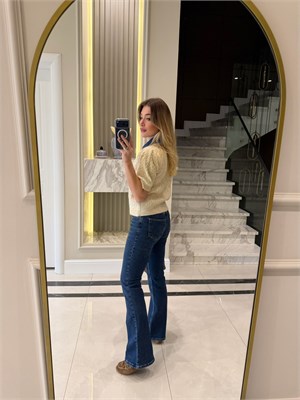 Yakası Jean Detaylı Triko Hırka