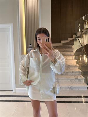 Yeşil-Beyaz Çizgili Ms Oversize Gömlek 