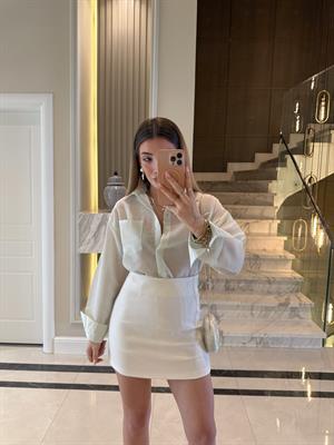 Yeşil-Beyaz Çizgili Ms Oversize Gömlek 