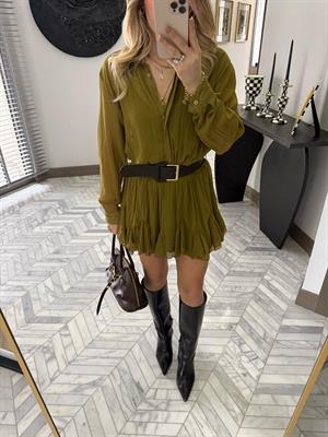 Yeşil Dokulu Şifon Elbise-35537