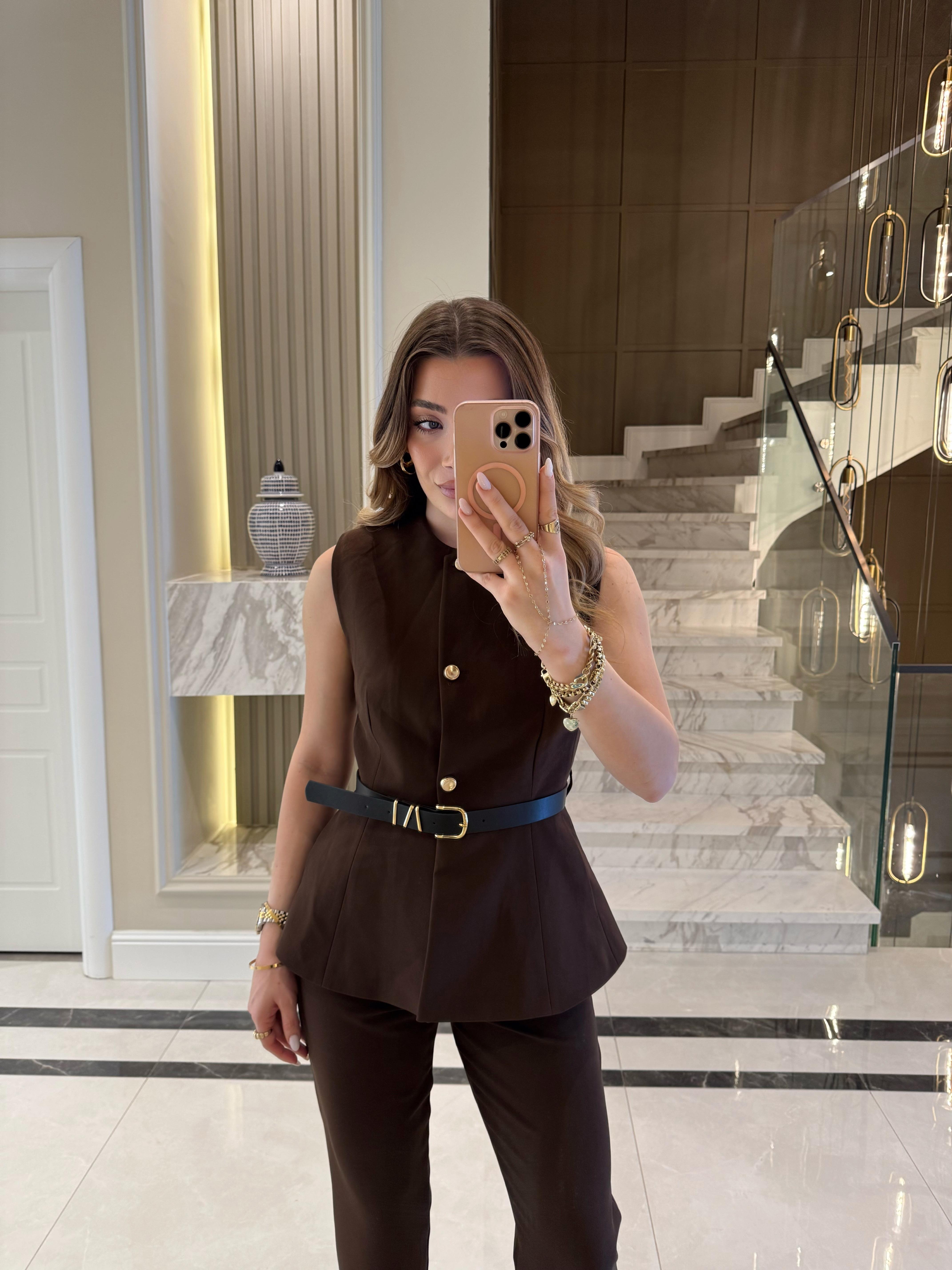 Acı Kahve Kemerli Penslı İkili Takım FW
