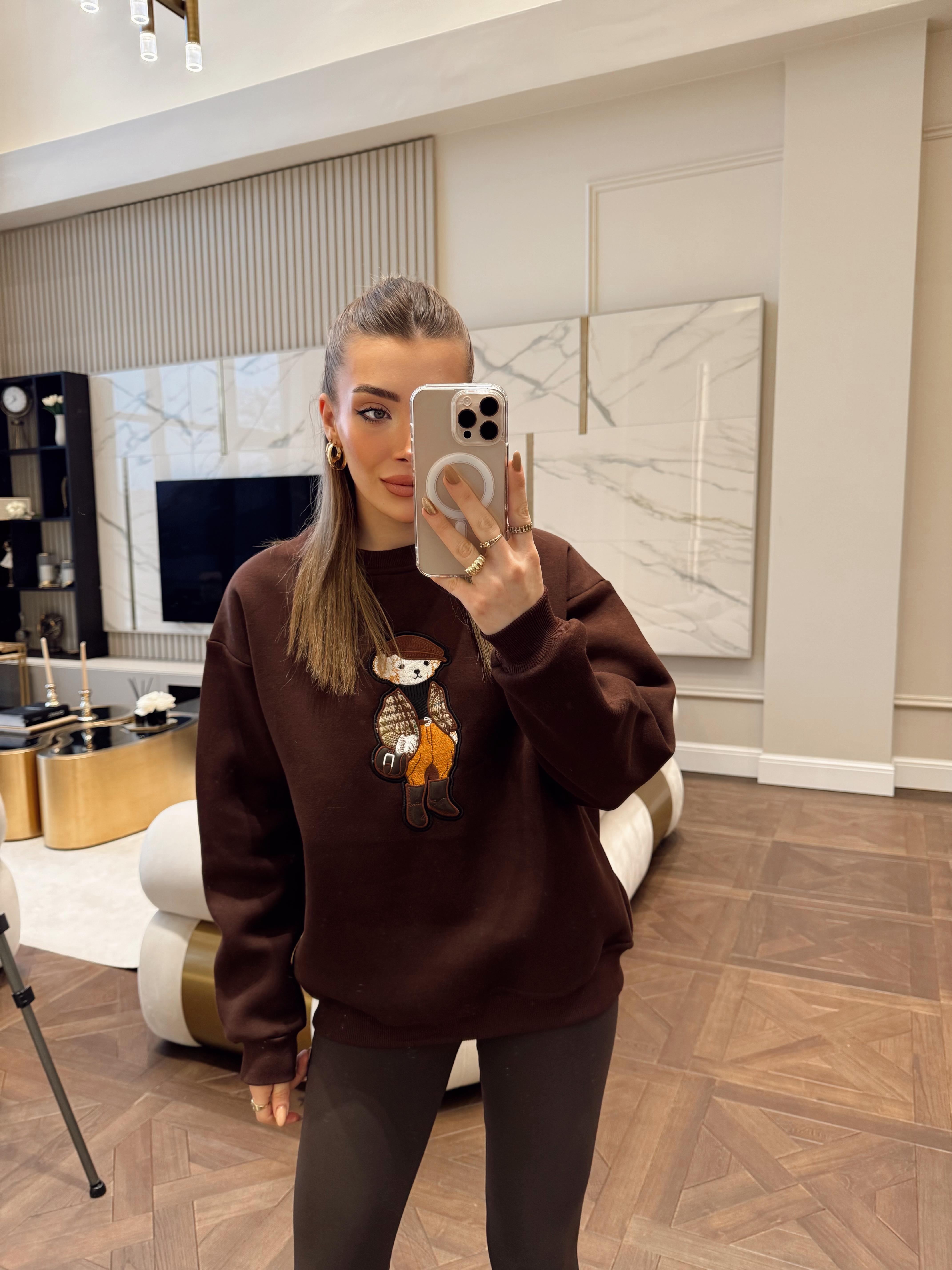 Acı Kahve Orjinal Marka Nakışlı Sweatshirt